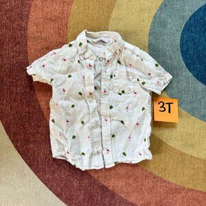Janie and Jack 3T Flamingo Palm Linen Shirt